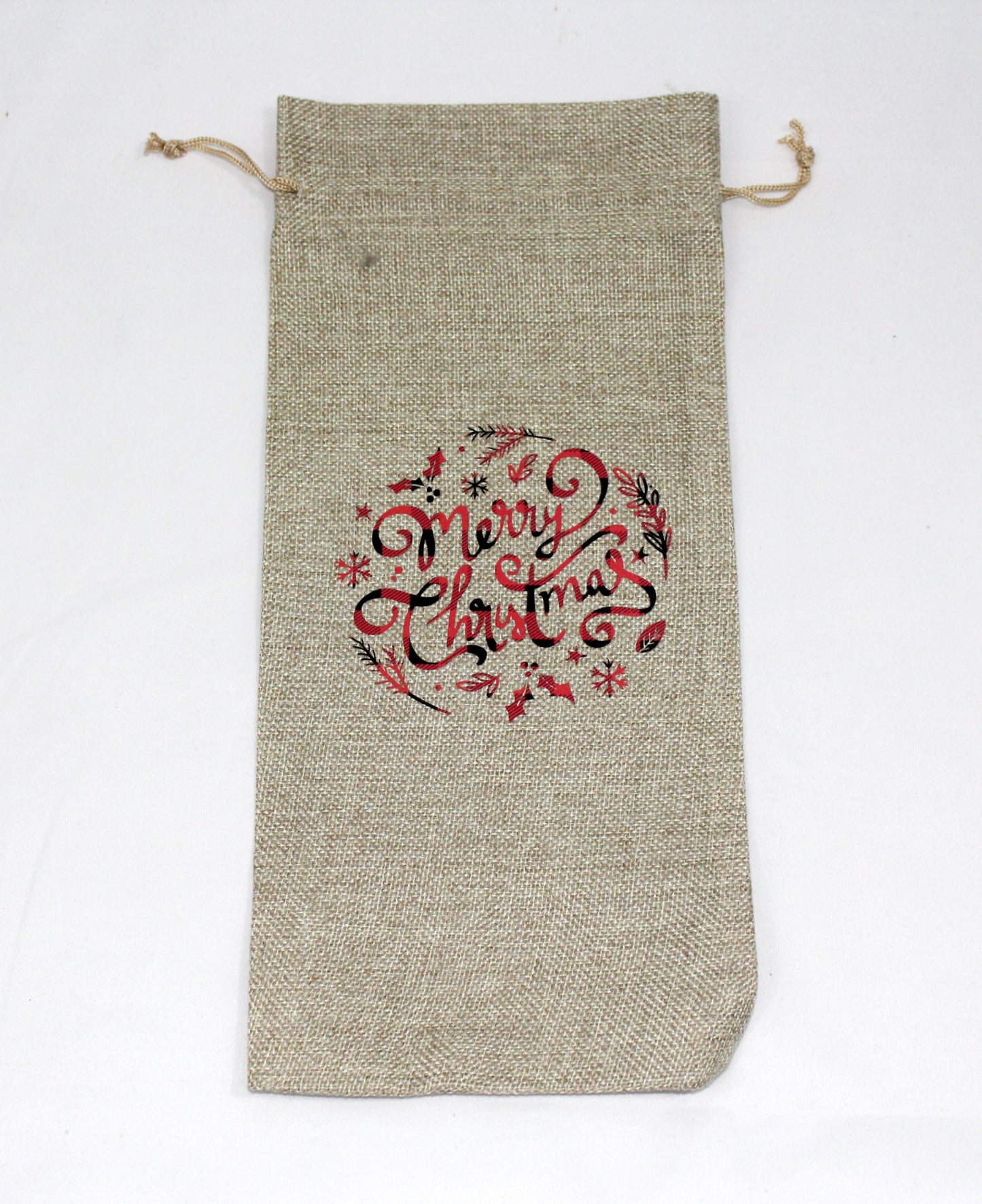 Merry Christmas Gift Wine Bag - Housewarming Party Decorations - Burlap Drawstring Wine Bag - Mr & Mrs - Holiday Tote Bag