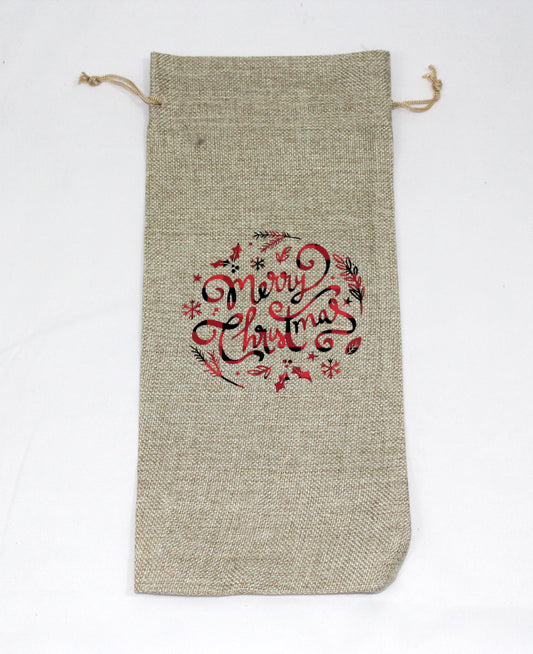 Merry Christmas Gift Wine Bag - Housewarming Party Decorations - Burlap Drawstring Wine Bag - Mr & Mrs - Holiday Tote Bag