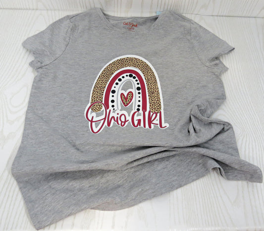 Rainbow Cheetah Columbus Ohio Girl GIRLS Tee - Ohio Attire - Home Shirt - Girls TShirt- Ohio Sports Lover