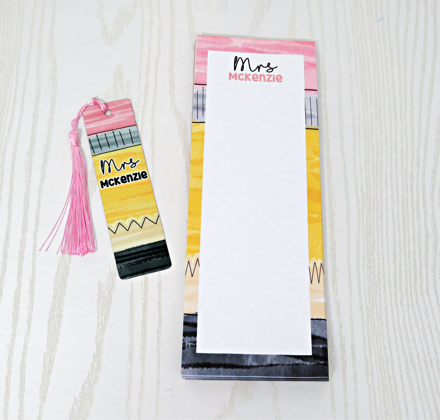 Personalized Pencil Themed Notepad & Bookmark Set Gift - Note from Teacher Appreciation Gift - Teacher Week –Supplies Memo Pad To Do List Daily Task Stationery End of School Year