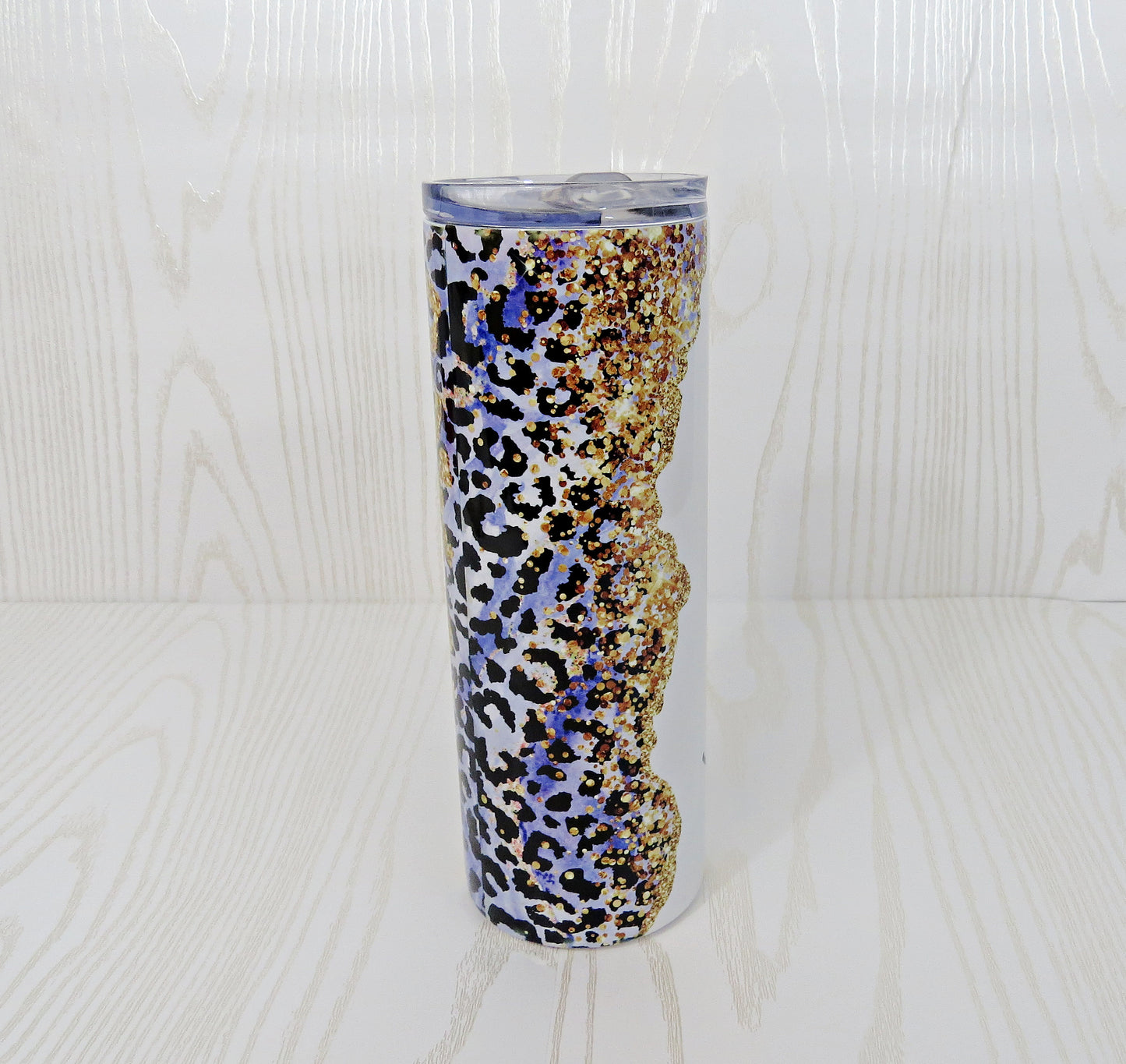 20 oz Purple Gold Leopard Cheetah Stainless Steel Skinny Tumbler with Personalized Name Decal - Includes Straw and Lid – Kids Girls Gift – Bridesmaid – Bachelorette - Bridal Party Gifts - Mother's Day - Birthday