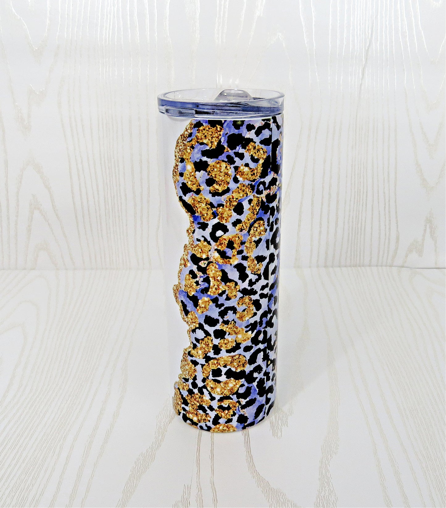 20 oz Purple Gold Leopard Cheetah Stainless Steel Skinny Tumbler with Personalized Name Decal - Includes Straw and Lid – Kids Girls Gift – Bridesmaid – Bachelorette - Bridal Party Gifts - Mother's Day - Birthday