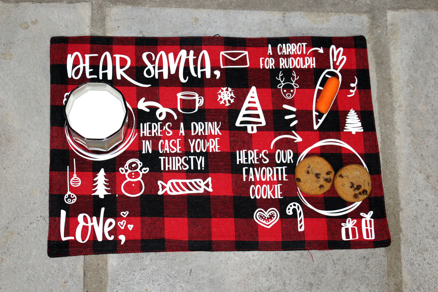 Santa Placemat - Santa Place Mat - Dear Santa Placemat - Buffalo Plaid Placemat - Cookies for Santa Plate - Milk and Cookies Placemat