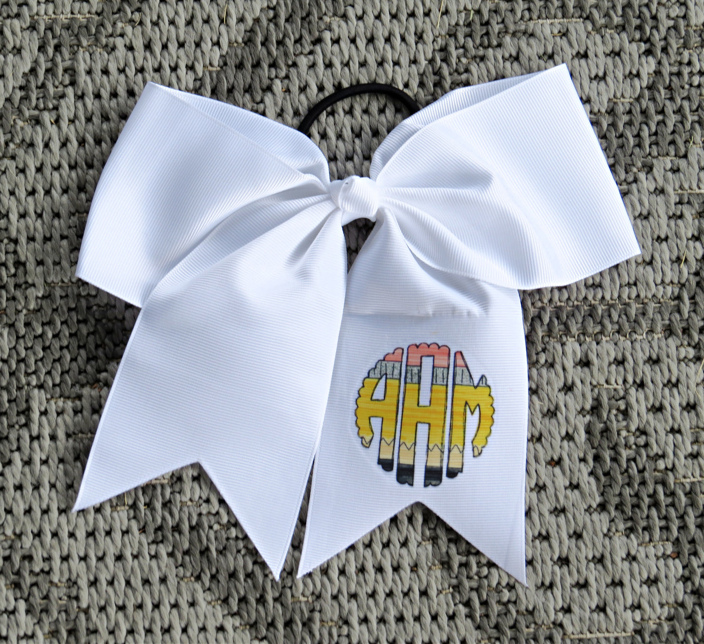 Personalized Pencil Monogram Hair Bow for Girls - Monogram Hair Tie - Accessory Back to School - Custom White Pink Preppy Bow - Cheer 8" Bow - Ribbon - Uniform