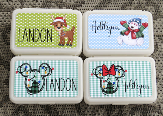 Winter Themed Personalized Pencil Case - Christmas Custom Marker Box - Hard Crayon Box with Snap-Tight Lid - Supply Boxes for Kids Boys School Classroom