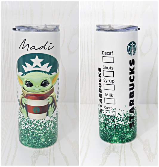 20 oz Stainless Steel Coffee Green Humanoid Alien Tumbler - Fun Park Tumbler - Coffee Lover Tumbler