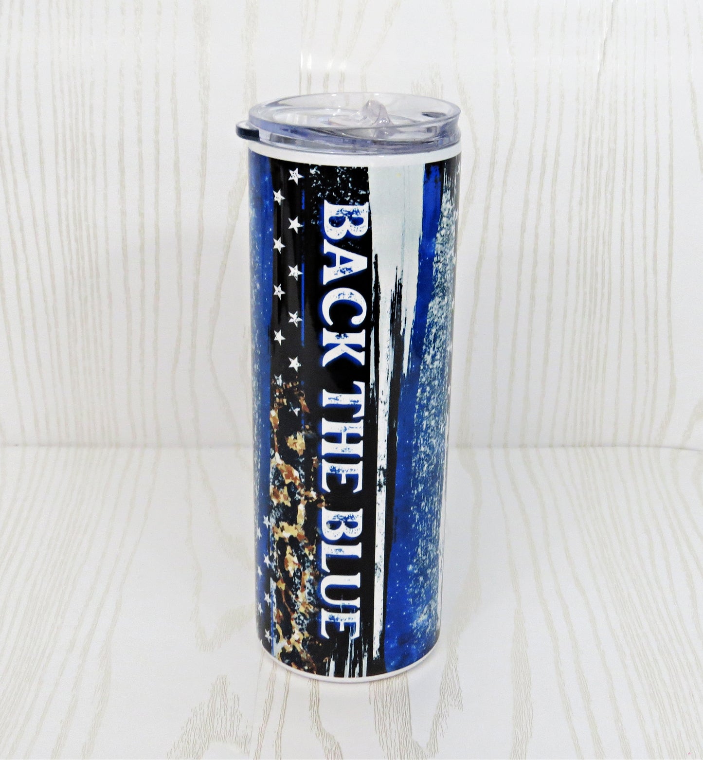 20 oz Back the Blue Stainless Steel Skinny Tumbler - Police Officer Wife Gift Includes Straw and Lid – Holiday Gift Secret Santa - Birthday Mom Gift