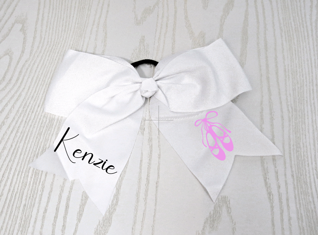 Personalized Dancer Hair Bow for Girls - Jazz Ballet Ballerina Hair Tie Accessory- Custom White Preppy Bow - Cheer 8" Bow - Ribbon