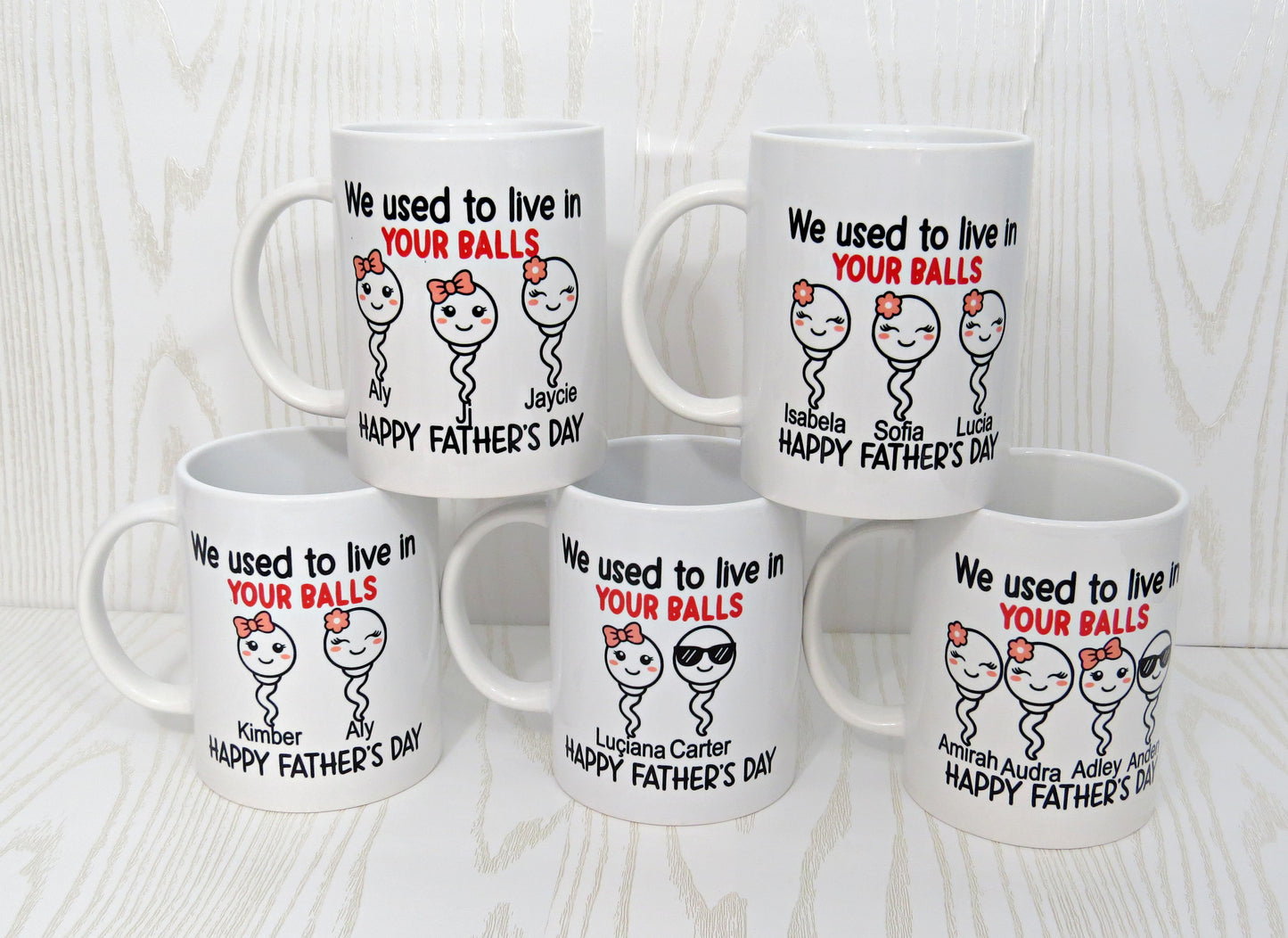 Personalized We Used To Live In Your Balls Funny Fathers Day Mug For Dad - Father From Daughter Son Custom Multi Kids Name Swimming Sperm Mug Gifts