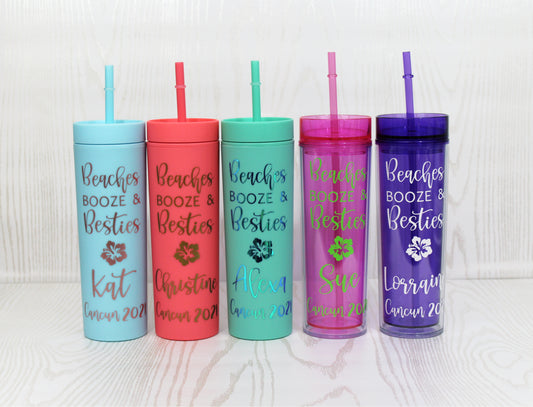 Beaches Booze Besties Tumbler - Girls Weekend - Girls Trip Tumbler - Customizable Tumblers