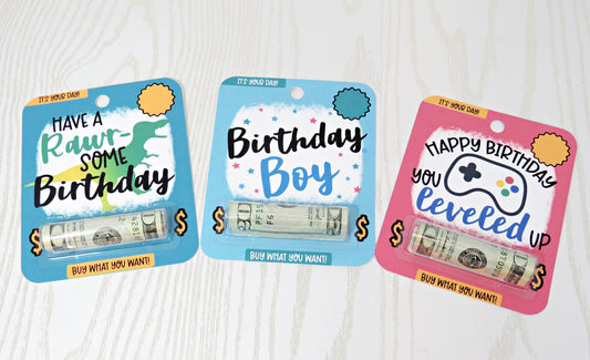 Boys Dinosaur Gamer Birthday Money Card with Plastic Dome - Unique Money Holder for Cash Gift - Happy Birthday Greeting Cards - Gift for Him Her Boy Girl Note