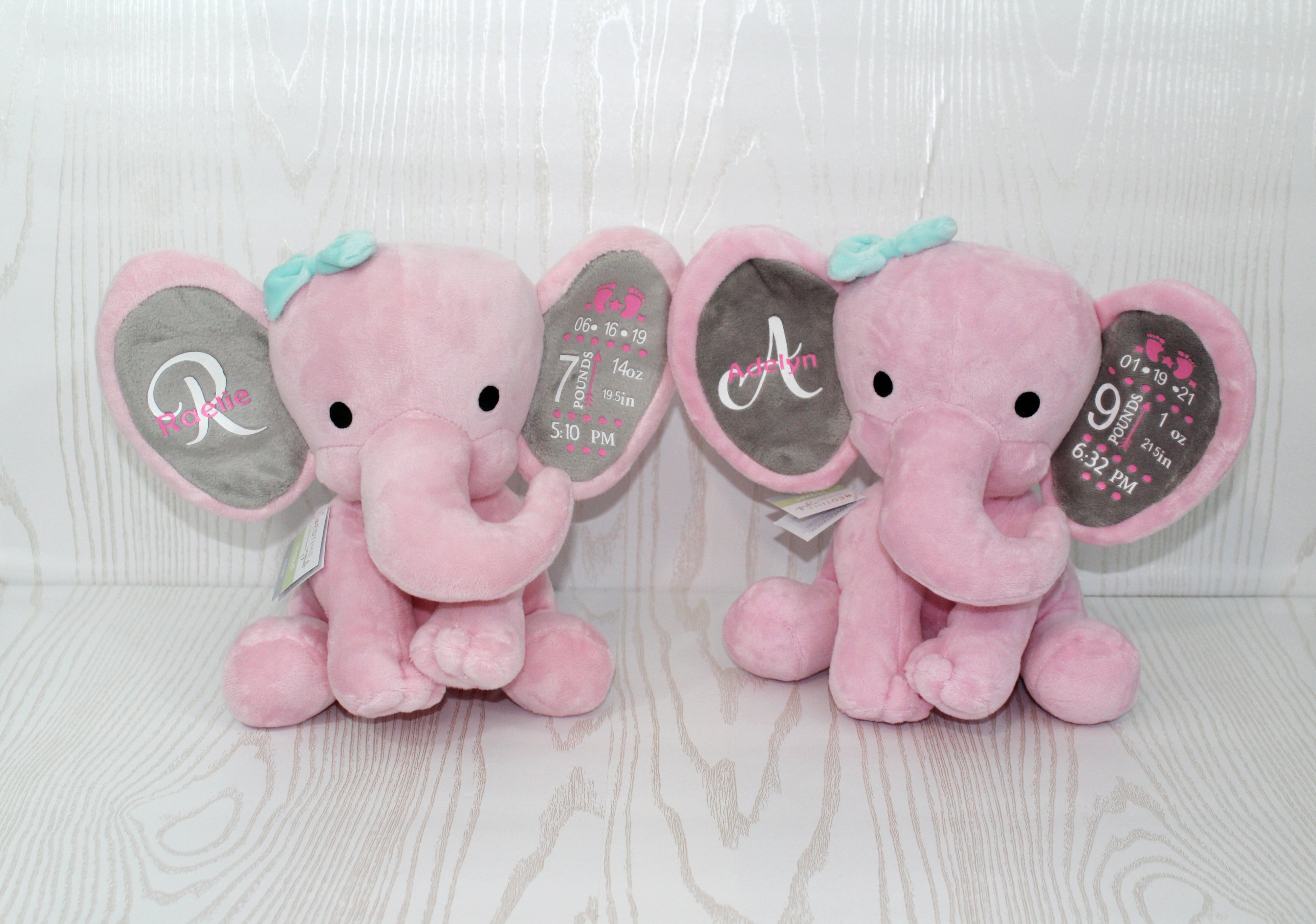 Plush Stuffed Minky Elephant , Plush Elephant , Birth Stats Plush , Birth Elephant , Baby Gift good , Plush Baby Elephant