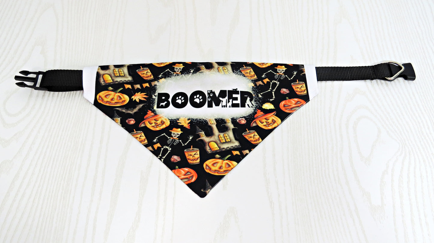 Double Sided Halloween Christmas Holiday Dog Bandana - Dog Scarf With Collar - Santa Pumpkin - Washable - Adjustable