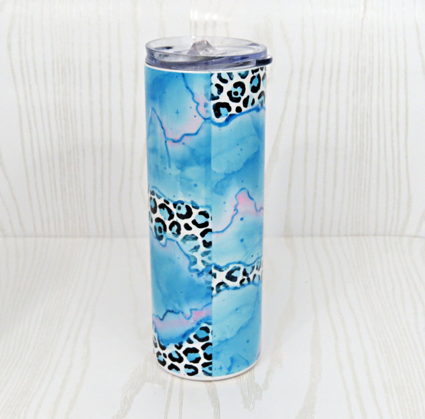 20 oz Blue Boy Mama Cheetah Stainless Steel Skinny Tumbler - Personalized Includes Straw and Lid – Holiday Gift Secret Santa - Birthday Mom Gift