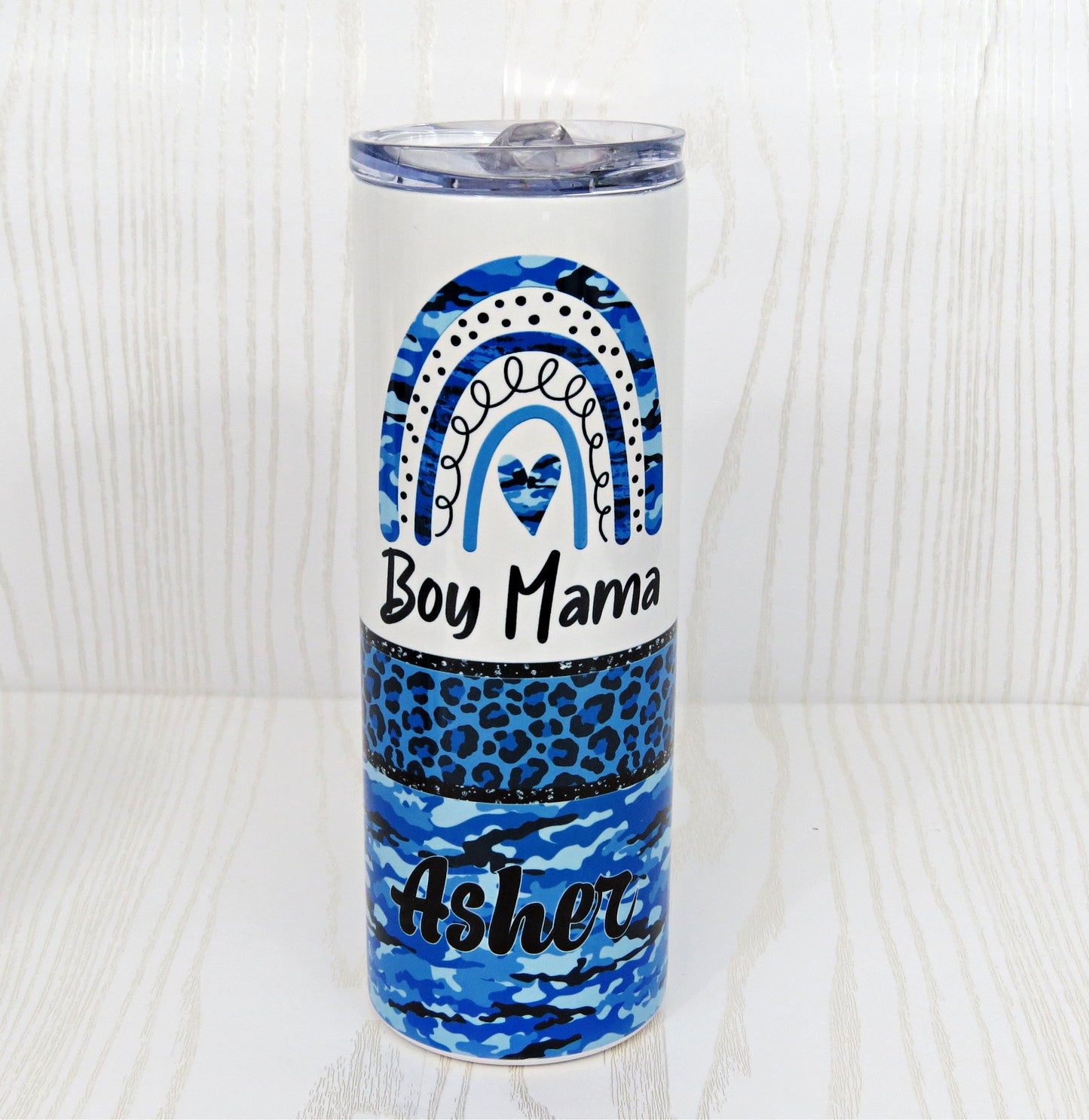 20 oz Camo Boy Mama Rainbow Stainless Steel Skinny Tumbler - Personalized Includes Straw and Lid – Holiday Gift Secret Santa - Birthday Mom Gift