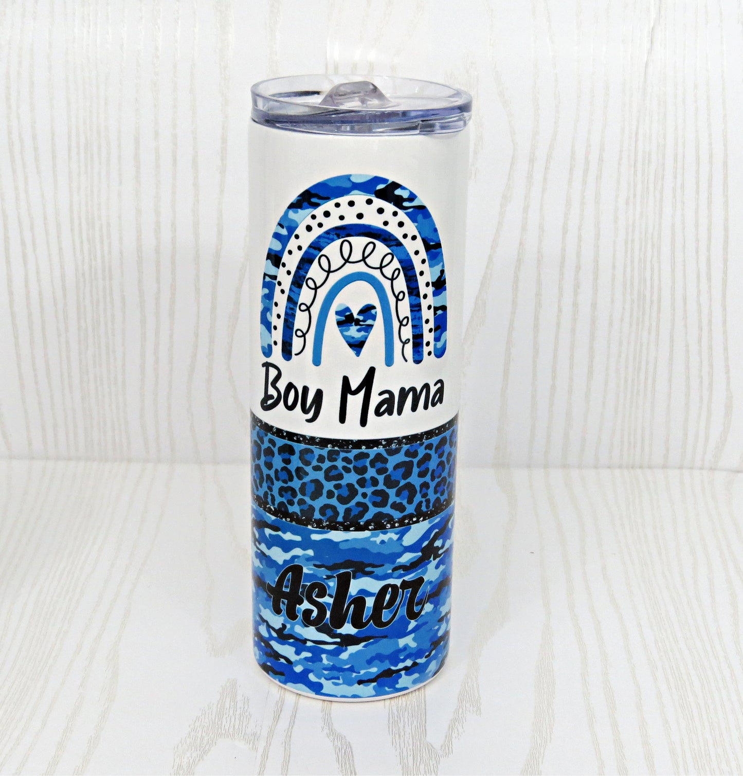 20 oz Camo Boy Mama Rainbow Stainless Steel Skinny Tumbler - Personalized Includes Straw and Lid – Holiday Gift Secret Santa - Birthday Mom Gift