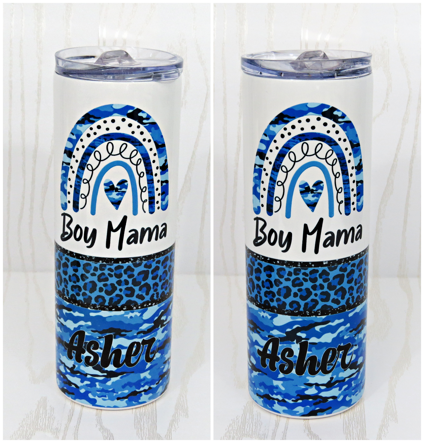 20 oz Camo Boy Mama Rainbow Stainless Steel Skinny Tumbler - Personalized Includes Straw and Lid – Holiday Gift Secret Santa - Birthday Mom Gift