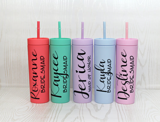 Bridal party tumbler - Personalized Skinny Tumbler with Lid and Straw - Monogrammed Tumbler