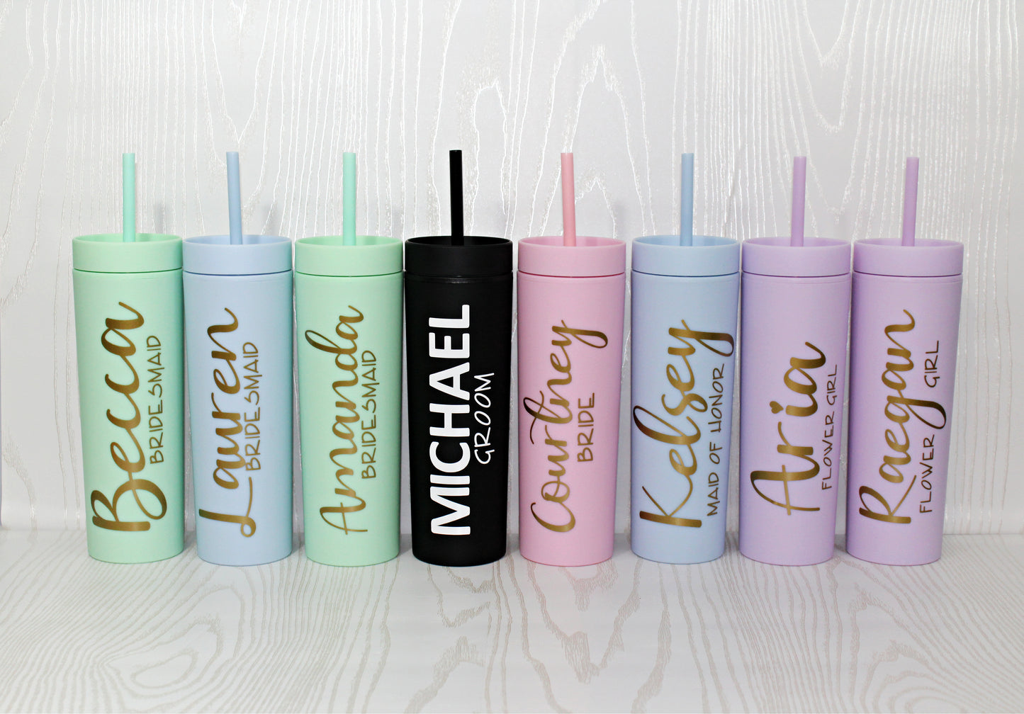 Bridal party tumbler - Personalized Skinny Tumbler with Lid and Straw - Monogrammed Tumbler