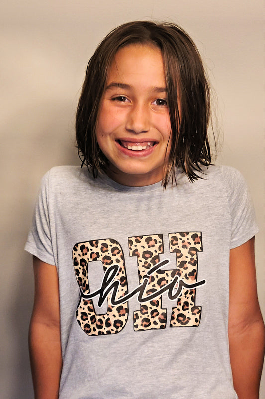 Cheetah Print Columbus Ohio GIRLS Tee - Ohio Attire - Home Shirt - Girls TShirt- Ohio Sports Lover