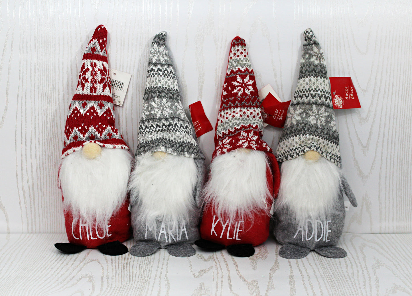 Personalized Christmas Gnomes – Holiday Custom Name Red Grey Plaid - Christmas Gift – Kids Secret Santa Gift – Home Decor - Stuffed Toy Stocking Stuffer