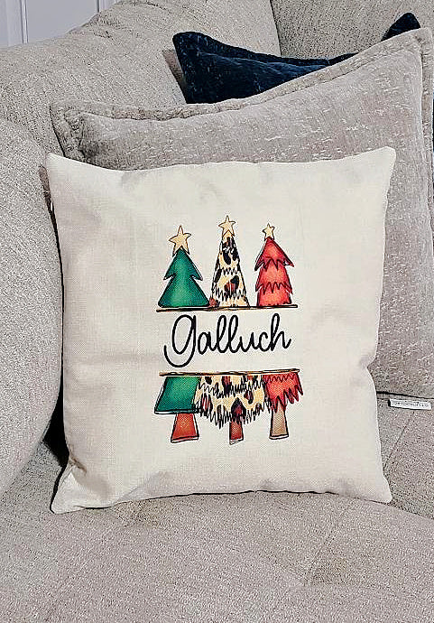 Decorative Christmas Tree Themed Throw Pillow Cover Personalized - Custom with Name - Winter Home Decor