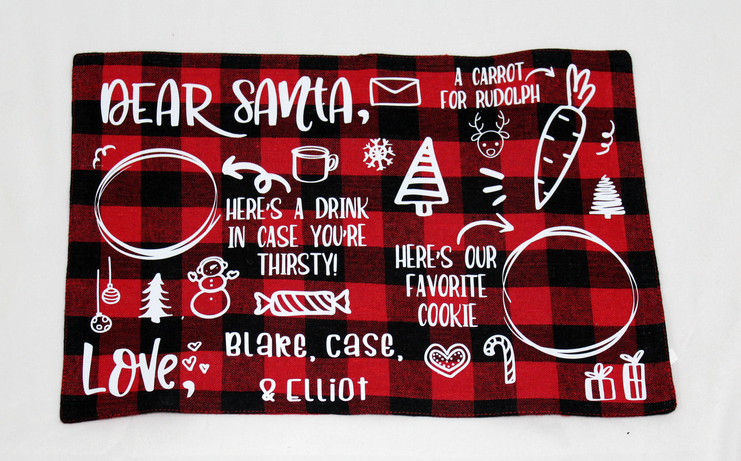 Santa Placemat - Santa Place Mat - Dear Santa Placemat - Buffalo Plaid Placemat - Cookies for Santa Plate - Milk and Cookies Placemat