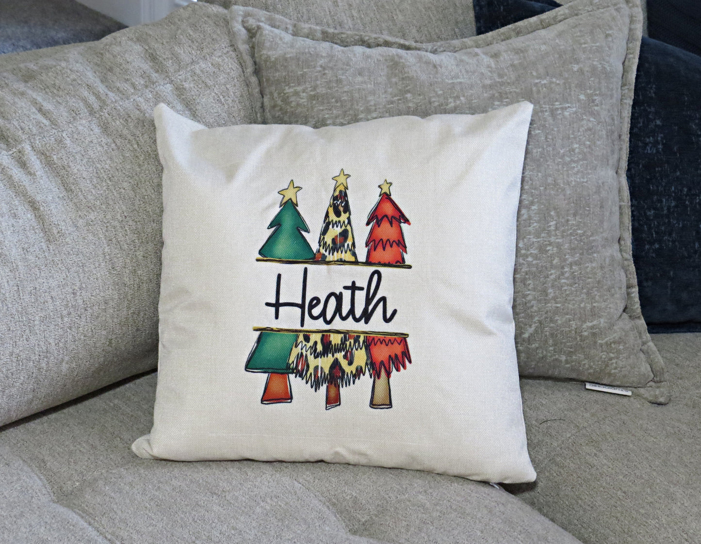 Decorative Christmas Tree Themed Throw Pillow Cover Personalized - Custom with Name - Winter Home Decor