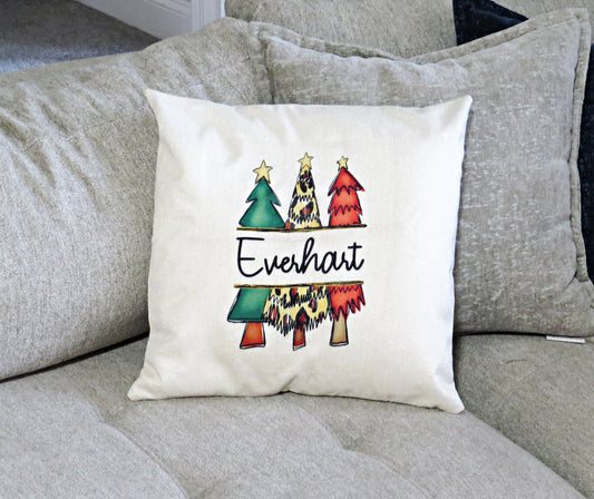 Decorative Christmas Tree Themed Throw Pillow Cover Personalized - Custom with Name - Winter Home Decor