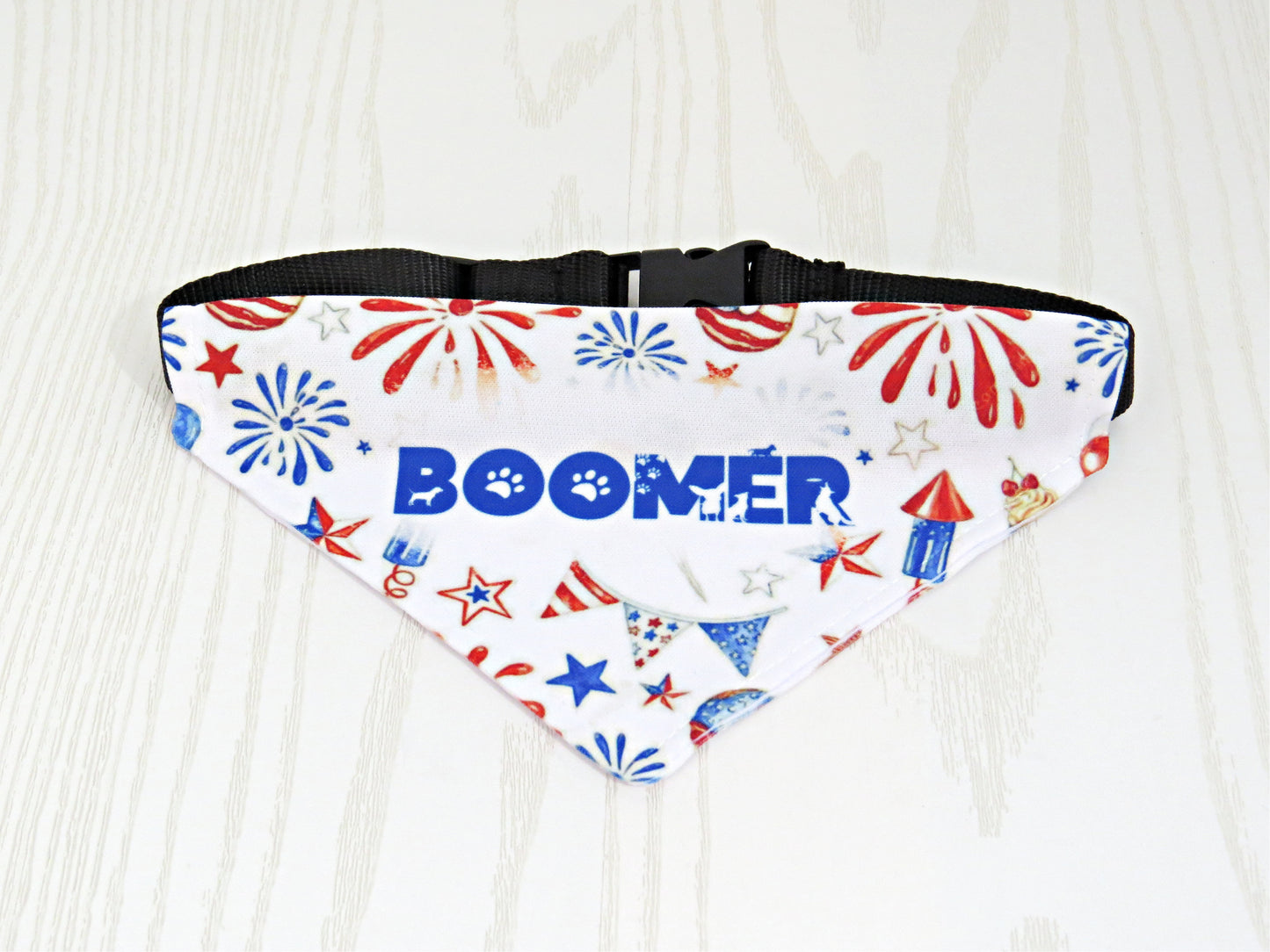 Patriotic Dog Bandana - Dog Scarf - With Collar - Birthday - Memorial - Washable - Adjustable - 4th