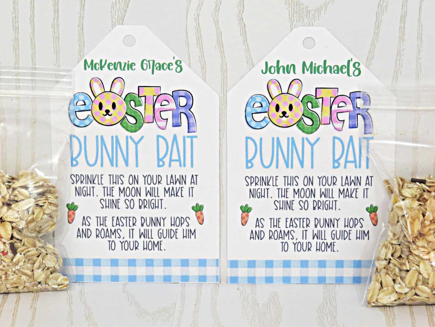 Easter Bunny Bait Tag Card with Carrot Egg / Bait - Trap for Kids Boy Girl - Easter Bunny Gift with Personalized Names - Easter Gift from Parents Grandparents Friends Teachers