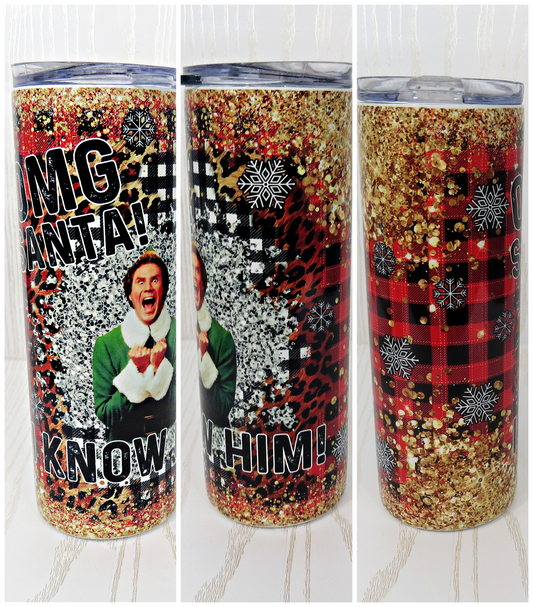 20 oz Stainless Steel Santa I Know Him Tumbler - Elf Christmas Gift for Her Him with Straw - You're a Mean One - Cup Mug