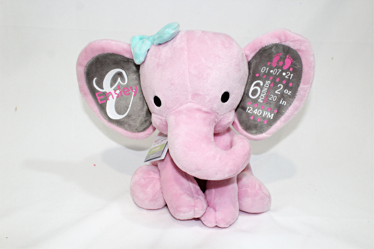 Birth Announcement Keepsake - New Baby Gift Keepsake - Birth Stat Elephant - Baby Gift Personalized Shower – Stuffed Animal for Baby – Sign Boy Girl