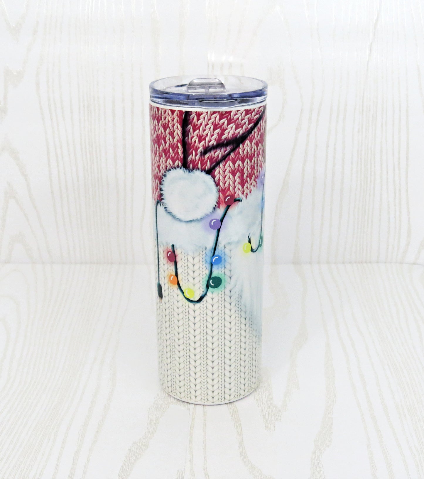 20 oz Holiday Gnome Stainless Steel Skinny Tumbler - Includes Straw and Lid – Christmas LightsGift Secret Santa - Winter Themed