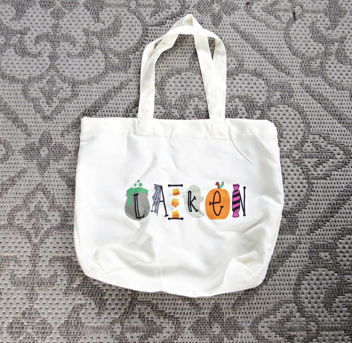 Halloween Candy Tote for Candy - Personalized Trick or Treat Bag with Handles - Reusable Custom Basket