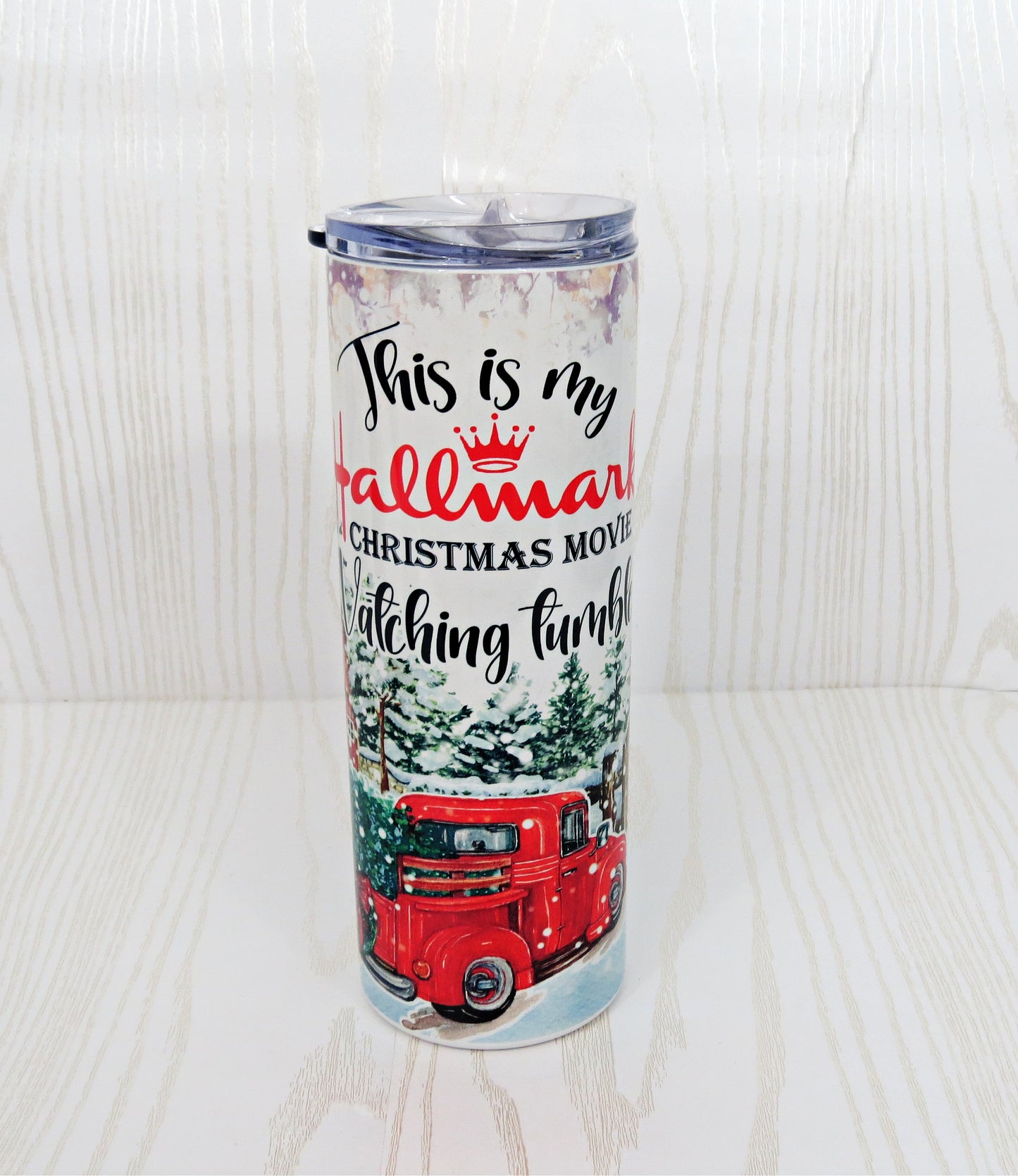 20 oz Christmas Movie Watching Stainless Steel Skinny Tumbler - Includes Straw and Lid – Holiday Gift Secret Santa