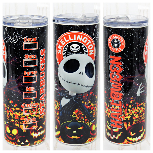 Nightmare Halloween Stainless Steel Skinny Tumbler - Jack Attire Halloween Cup Includes Straw and Lid – Womens Gift – Magical Witch Boo Ghost