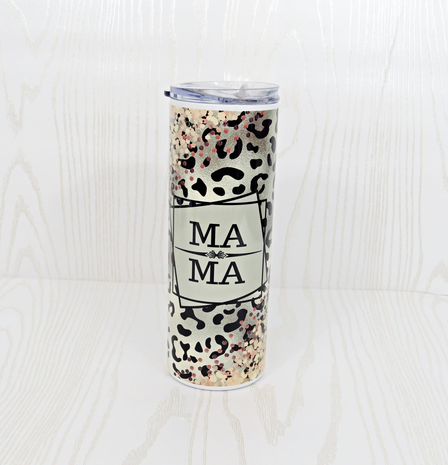 20 oz Stainless Steel Leopard Mama Tumbler with Straw Lid -  Mothers Day - New Mom Birthday Cup Mug Drinkware - Double Wall Vacuum Insulated - Travel Thermal Bottle for Coffee