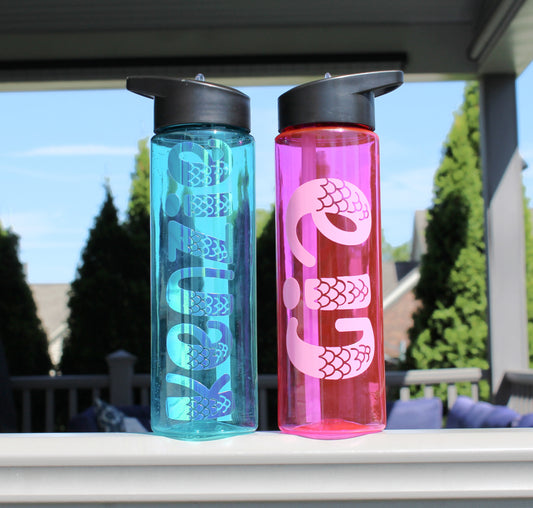 Personalized Mermaid Birthday Skinny Tumbler with Lid and Straw - Monogrammed Water Bottle - 24 oz