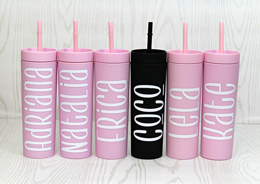 Personalized Skinny Tumbler with Lid and Straw - Monogrammed Tumbler - Custom Tumbler - 16 oz Tumb