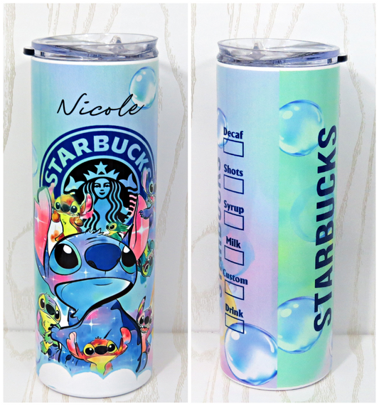 20 oz Stainless Steel Coffee Blue Colorful Humanoid Alien Tumbler - Fun Park Tumbler - Coffee Lover Tumbler