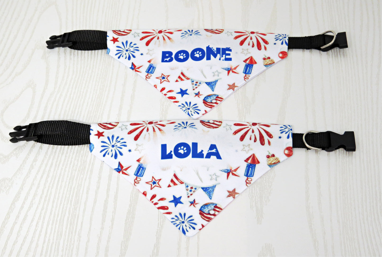 Patriotic Dog Bandana - Dog Scarf - With Collar - Birthday - Memorial - Washable - Adjustable - 4th