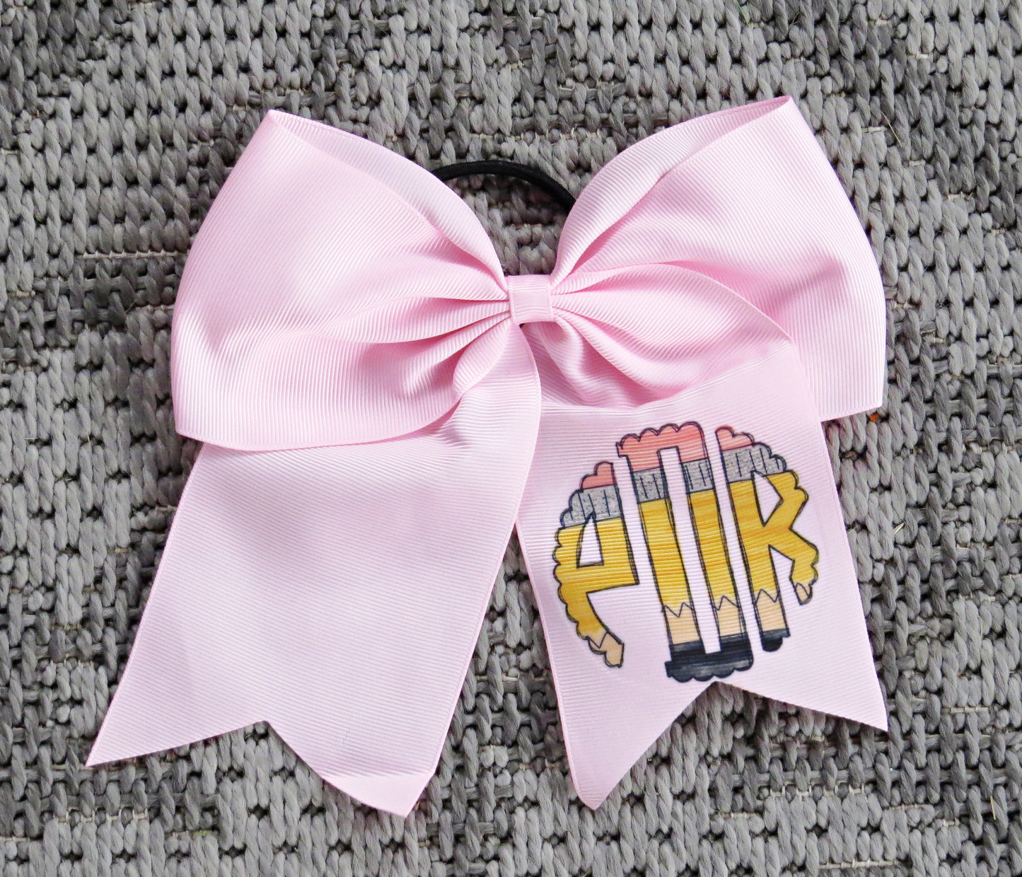 Personalized Pencil Monogram Hair Bow for Girls - Monogram Hair Tie - Accessory Back to School - Custom White Pink Preppy Bow - Cheer 8" Bow - Ribbon - Uniform