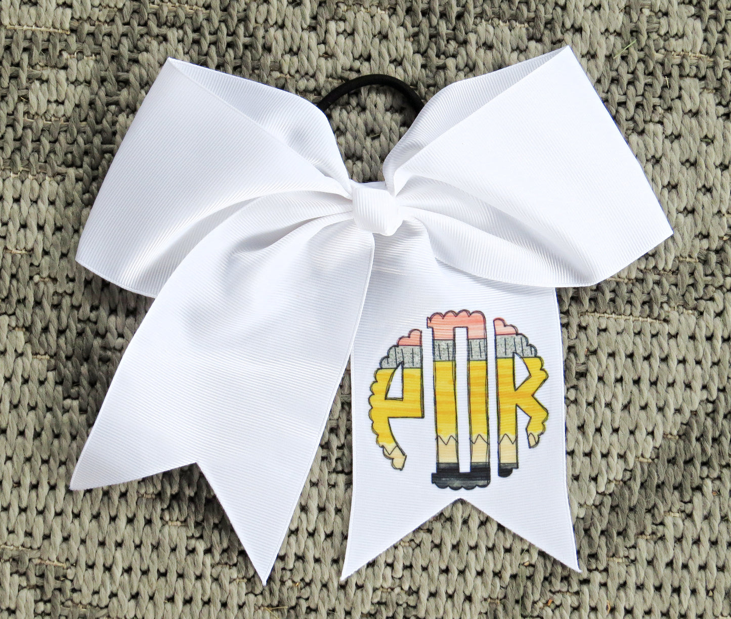 Personalized Pencil Monogram Hair Bow for Girls - Monogram Hair Tie - Accessory Back to School - Custom White Pink Preppy Bow - Cheer 8" Bow - Ribbon - Uniform