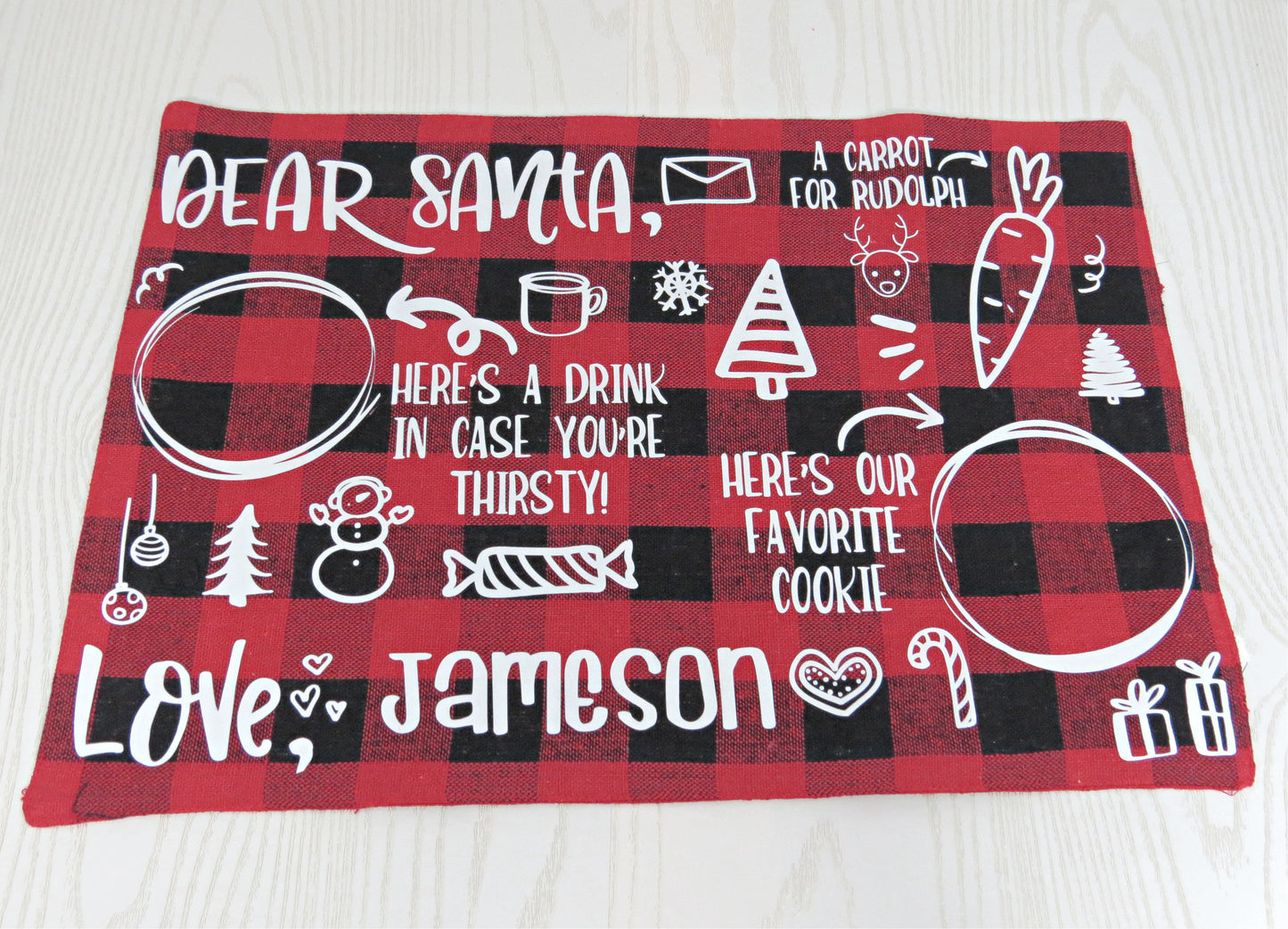 Santa Placemat - Santa Place Mat - Dear Santa Placemat - Buffalo Plaid Placemat - Cookies for Santa Plate - Milk and Cookies Placemat