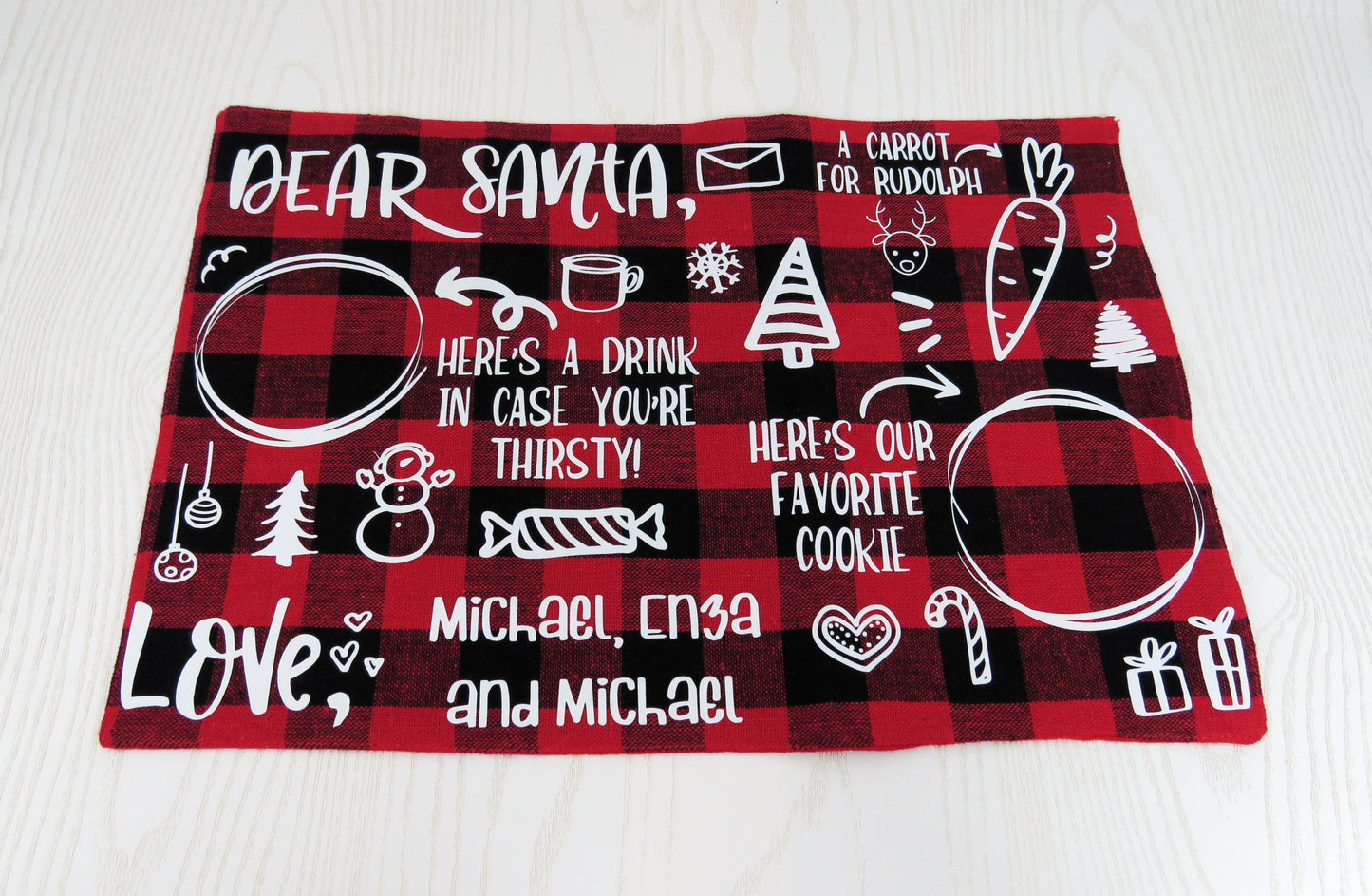 Santa Placemat - Santa Place Mat - Dear Santa Placemat - Buffalo Plaid Placemat - Cookies for Santa Plate - Milk and Cookies Placemat