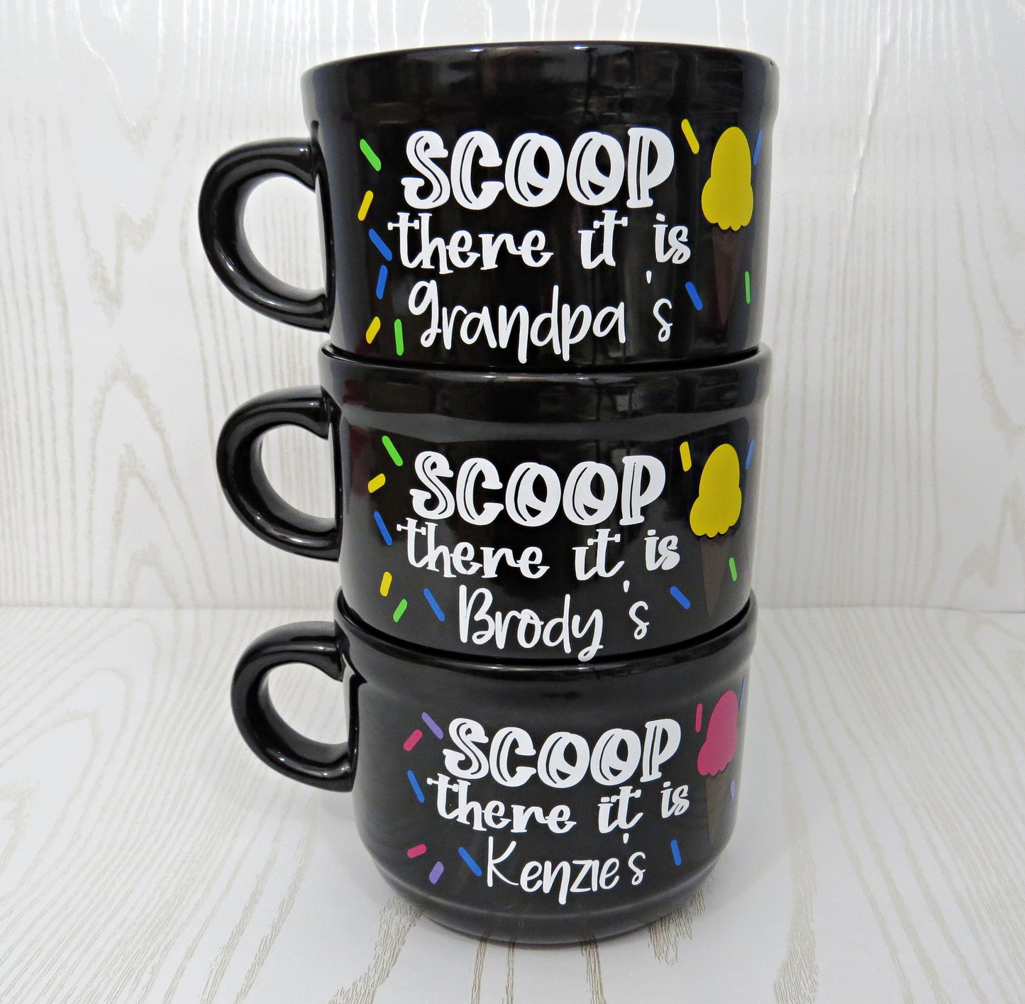 Personalized Ice Cream Bowl –Scoop There it is - Colorful Cereal Mug with Handle – Oversized Custom