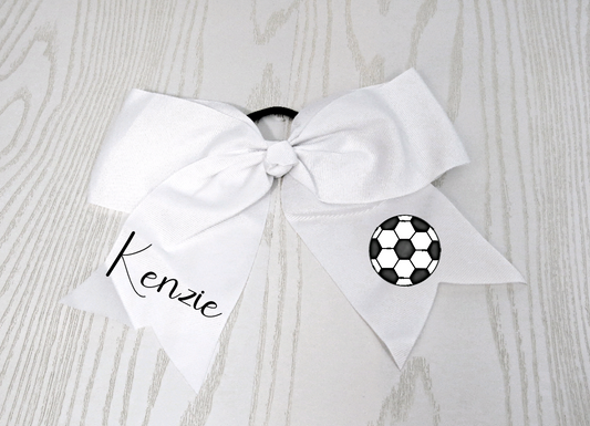 Personalized Sports Hair Bow for Girls Hair Tie Accessory- Custom White Preppy Bow - Cheer 8" Bow - Ribbon Basketball Volleyball Soccer Softball