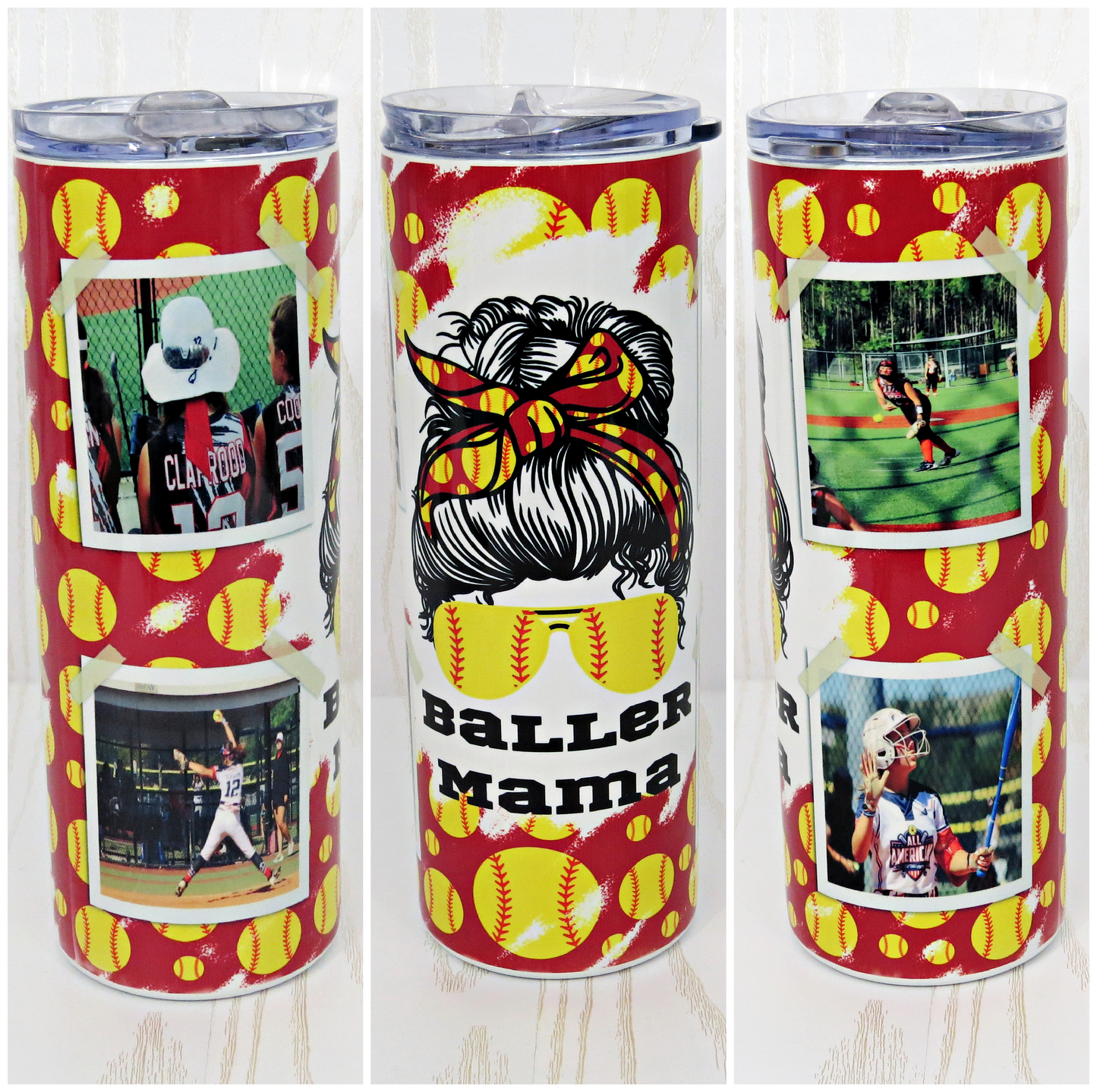 20 oz Stainless Steel Softball Mom Tumbler - Mama Appreciation Week Tumbler Gift - Girls Sports Tumbler Mother Player Custom with Pictures