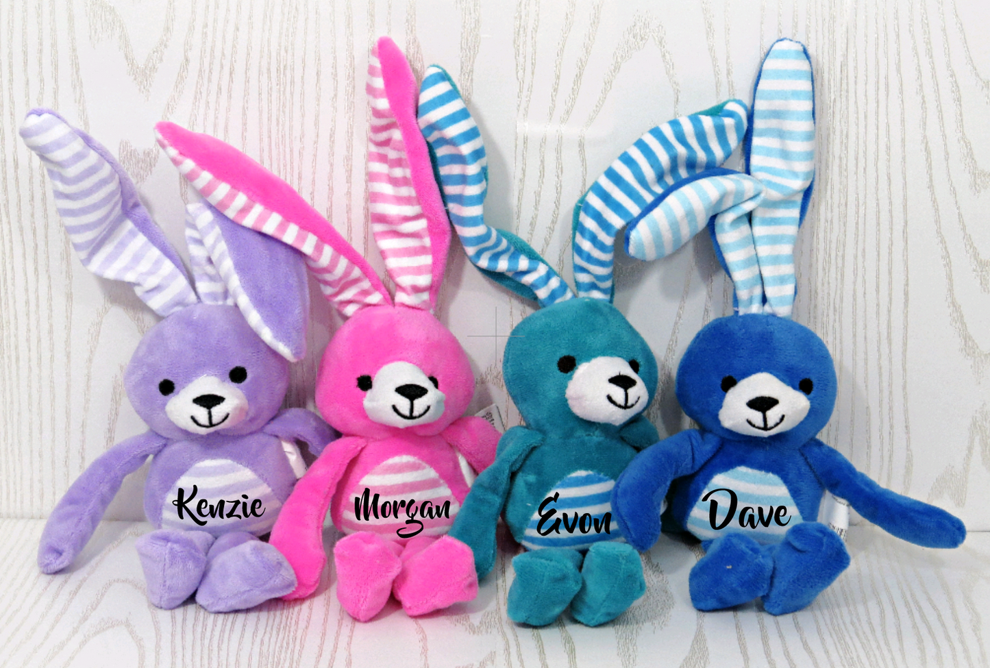 Long Ear Striped Easter Bunnies Personalized - Personalized Bunny - Plush Easter Gift Kids - Easter Basket Stuffers - Easter Decor - Custom Stuffed Bunny – Home Decor